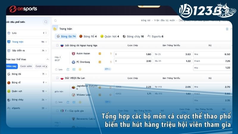 Tham gia cá độ bóng đá với đầy đủ các loại kèo hấp dẫn nhất tại sảnh 123B