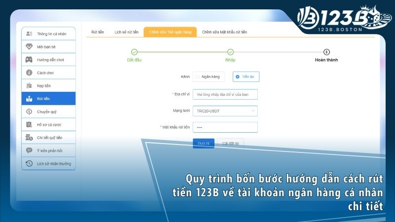 Cách rút tiền 123B qua ví USDT mang lại sự bảo mật cao và không giới hạn hạn mức