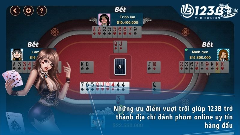 Giao diện bài phỏm 123b thân thiện, đa dạng mức cược dễ chơi dễ thắng